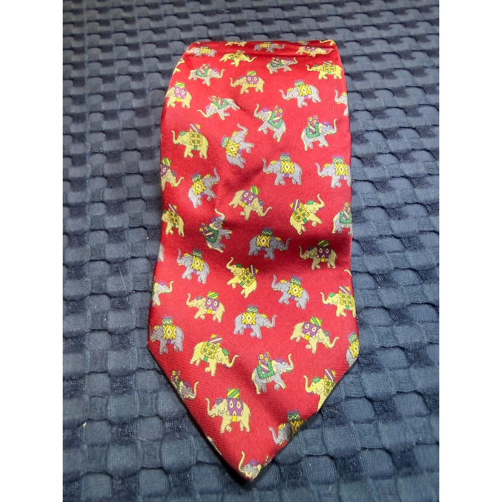 Jos A Banks Executive Collection 100% Silk Tie Hand Sewn Elephant Animal Red
